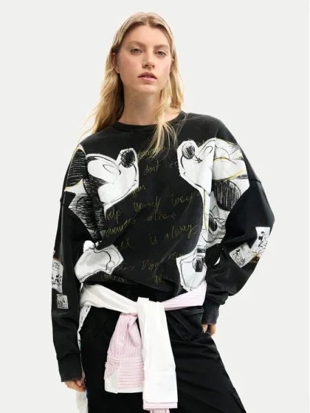 Desigual Mikina Kiss Mickey čierna