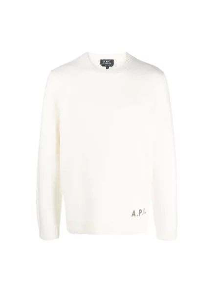 Sweter A.p.c. wełniany z okrągłym dekoltem beżowy
