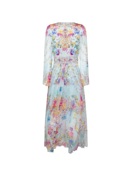 Rochie maxi Camilla cu decolteu în V de costum albastru