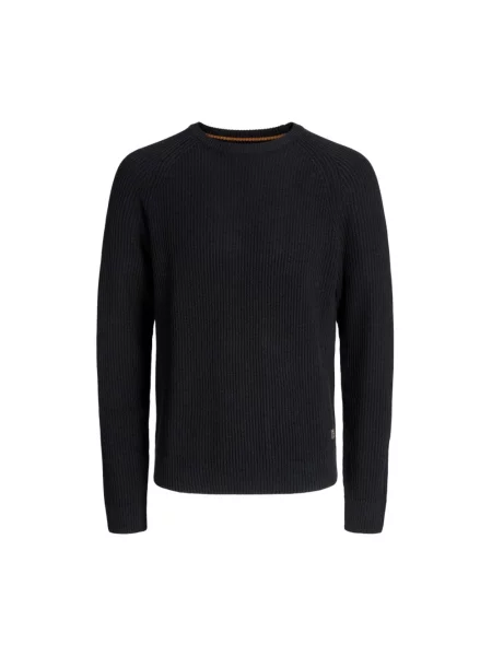 Sweter z dzianiny z okrągłym dekoltem model ‘PANNEL’ Jack & Jones czarny