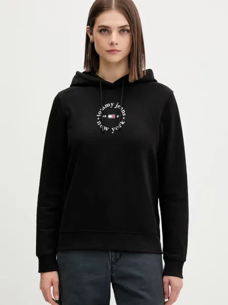 Tommy Jeans hanorac cu glugă pentru femei cu negru