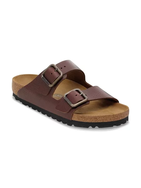 Birkenstock șlapi de piele Arizona Vintage Wood Wire Buckle maro