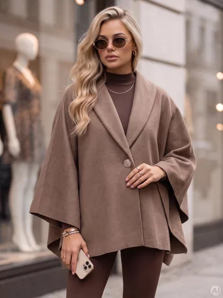 Płaszcz ponczo oversize na guzik fango Dstreet