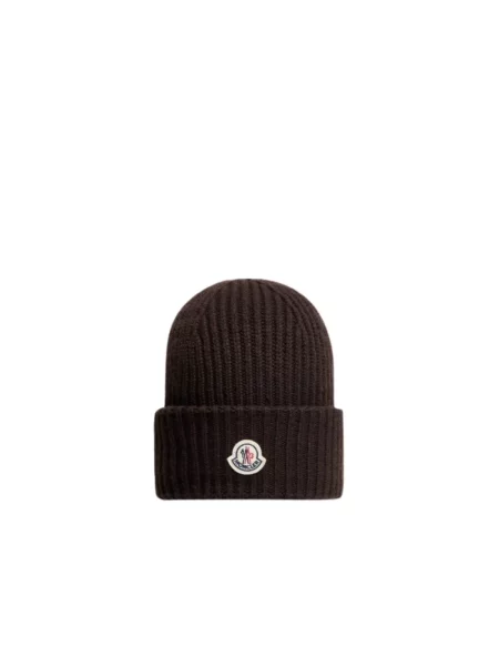 Czapka Moncler wełniana z logo brązowa