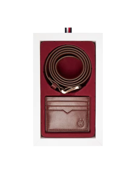 Tommy Hilfiger pasek i etui na karty skórzane brązowy