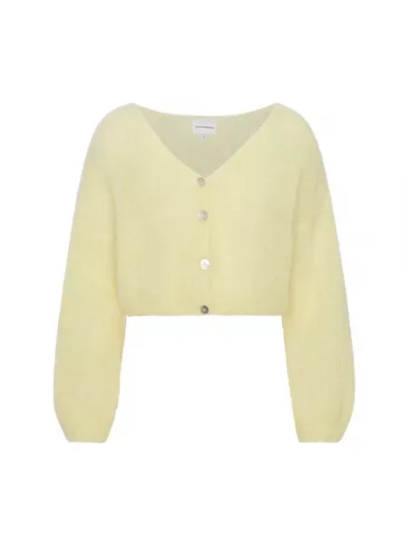 Moherowy kardigan American Dreams o krotszym kroju żółty