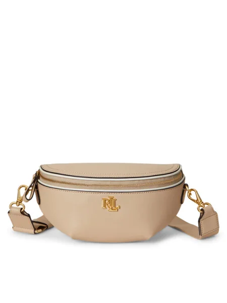 Кожена чанта за кръст Lauren Ralph Lauren бежово