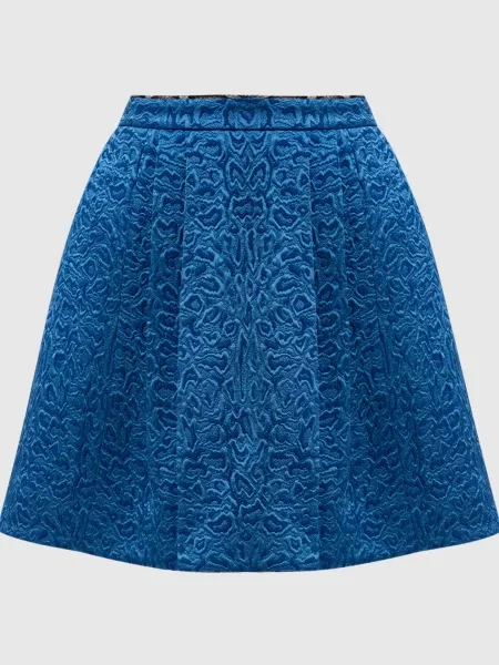 Спідниця міні з вовни та шовку у візерунок Roberto Cavalli синя
