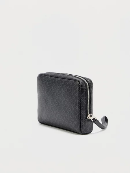 Geantă pentru cosmetice Calvin Klein Emblem Aop Coated Pouch W/ Handl negru