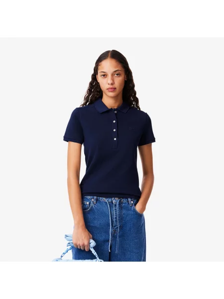 Lacoste Koszulka Polo Z Elastycznej Piki Bawełnianej Slim Fit granatowa