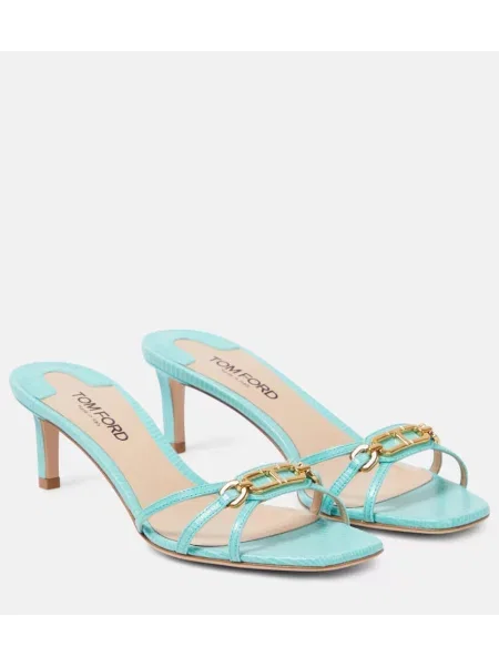 Papuci tip mules Tom Ford din piele albastru