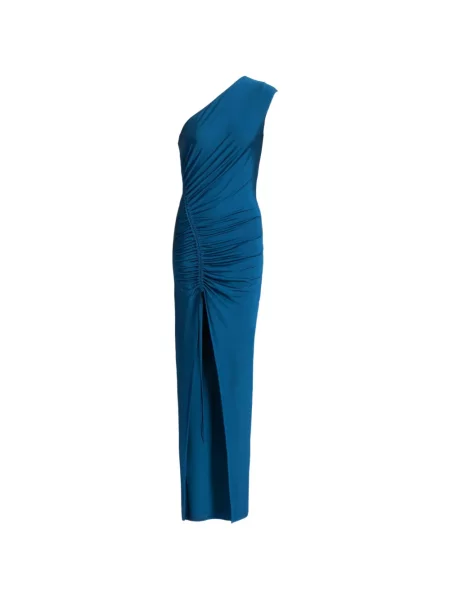 Lung rochie Balmain din jerseu drapată albastru
