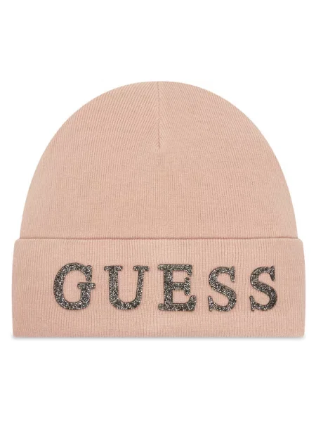 Czapka beanie z mieszanki Guess różowa