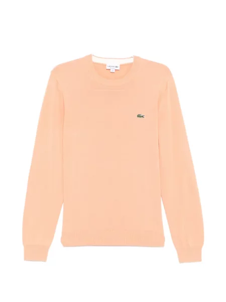 Pulover Lacoste cu decolteu rotund cu petice portocaliu