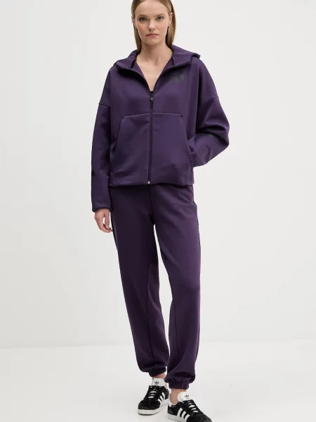 Свитер Adidas с капюшоном с принтом фиолетовый