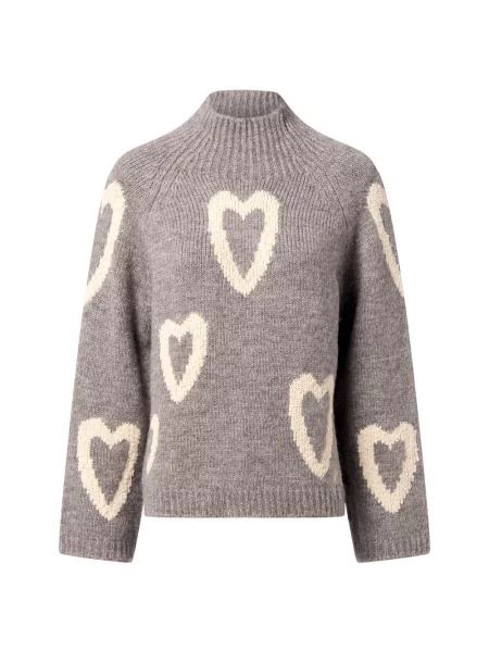 More & More sweter z dzianiny z zawartością wełny Kobiety Sztuczne włókno szary|biały wzorzysty 36 biały