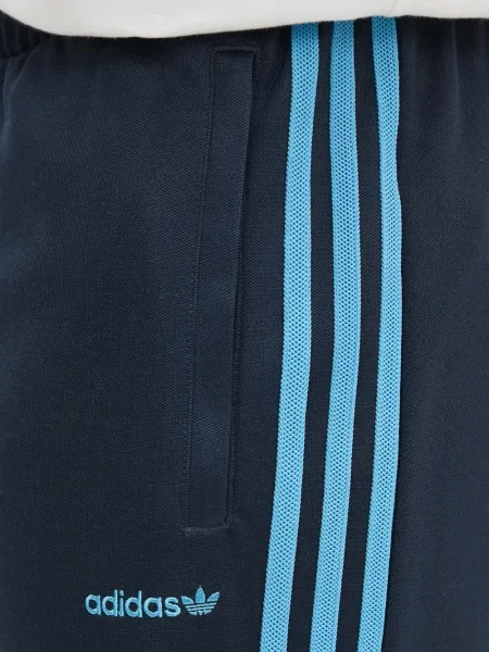 Pantaloni palazzo Adidas cu dungi plisat cu imagine albastru