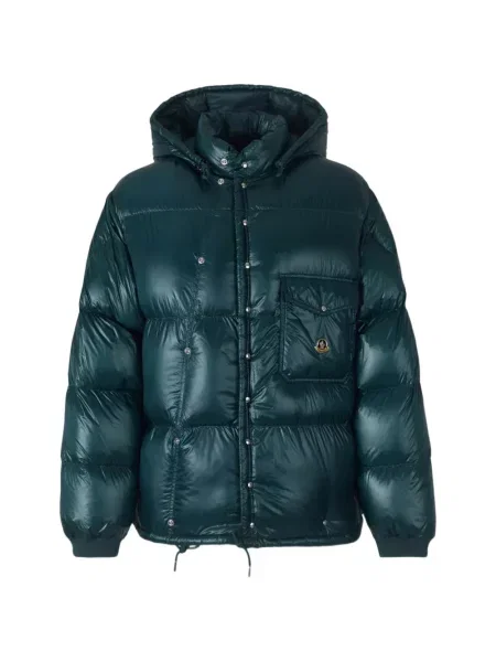 Krátký péřová bunda Moncler s kapucí zelená