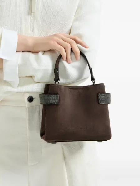 Top Brunello Cucinelli din piele de căprioară maro