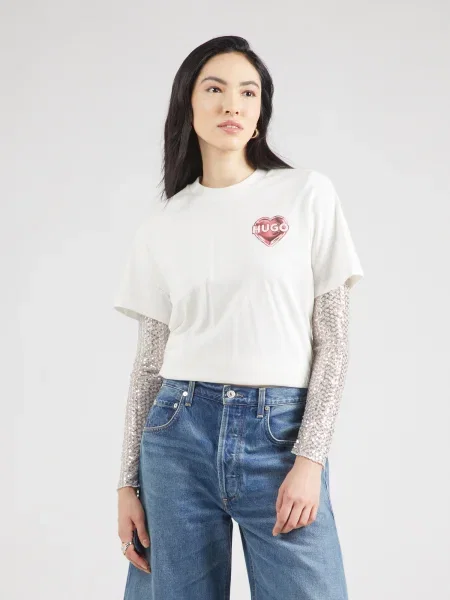 HUGO Tricou Vintage Boxy Fit alb
