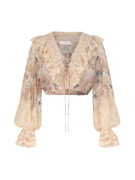 Wielobarwność bluzka Zimmermann sznurowana koronkowa
