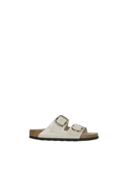 Birkenstock Arizona Big Buckle klapki na płaskim skórzane beżowe