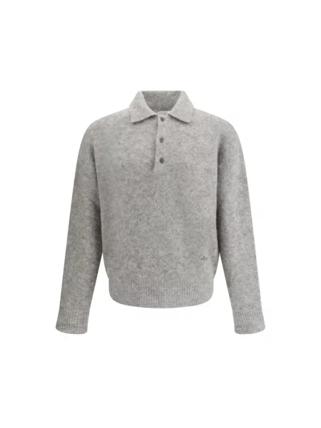 Sweter Ami Paris wełniany z logo szary