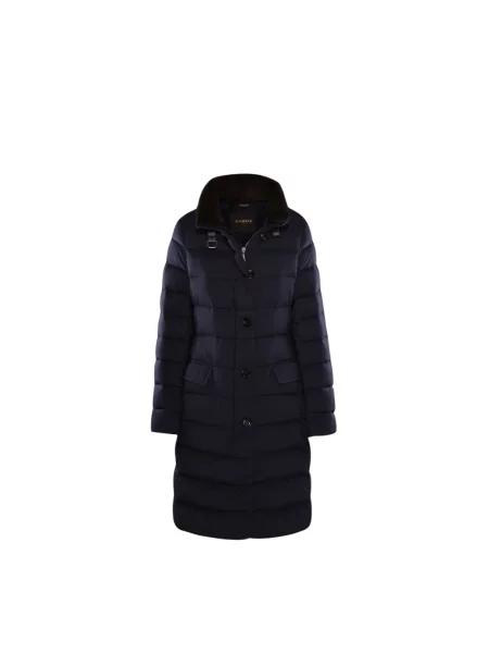 Długa kurtka puchowa Moorer skórzana niebieska