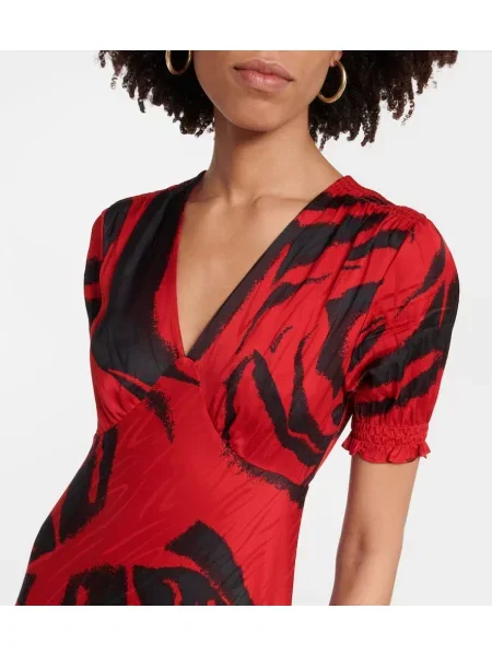 Rochie maxi Diane Von Furstenberg cu model floral de costum roșu