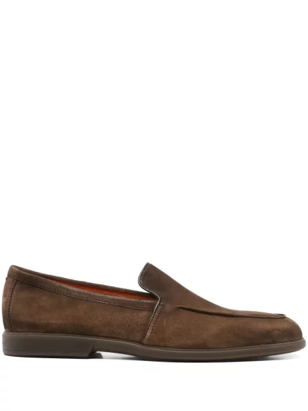 Pantofi loafer Santoni din piele de căprioară maro