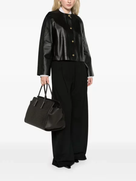 Кожено яке Max Mara с кръгло деколте черно