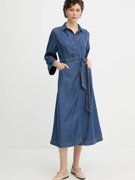 MUNTHE rochie din denim PRESCOTT midi evazati albastru