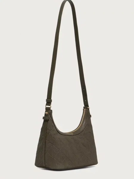 Calvin Klein Geantă Emblem Aop Sueded Shoulder Bag închis verde