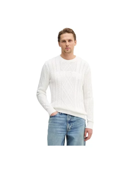 Sweter z dzianiny z Mieszanka bawełny i modalu Guess biały