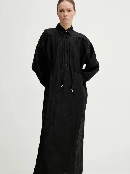 Льняна сукня AERON ANN maxi розкльошена чорний