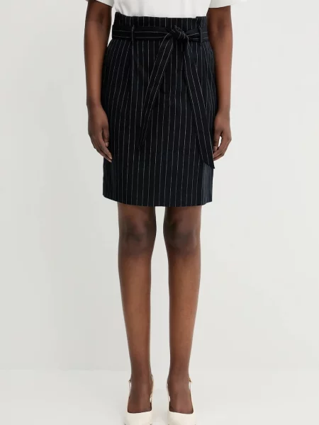 Maison Kitsuné fustă din amestec de lână Paperbag Pleated mini drept negru