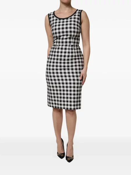 Rochie midi Dolce & Gabbana fără mâneci în carouri negru