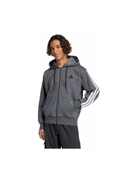 Fleecová pruhovaná fleecová mikina Adidas bílá