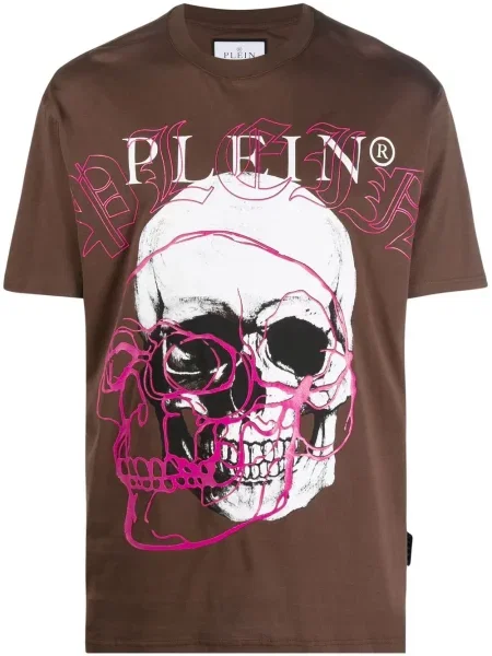 Tricou Philipp Plein cu decolteu rotund maro