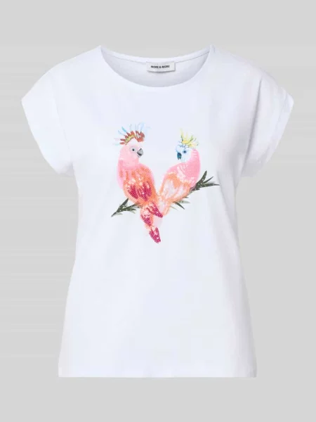T-shirt z nadrukiem z motywem i cekinami More & More biała