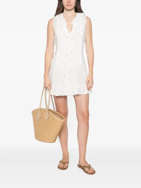 Rochie midi Dôen fără mâneci cu volane alb
