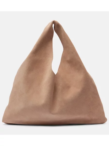 Geantă The Row din piele de căprioară bej