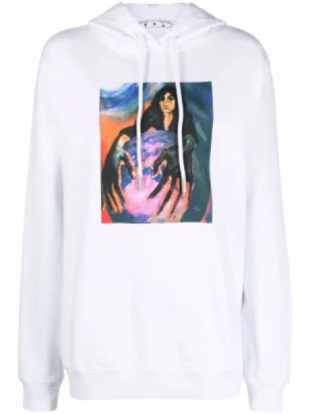 Mikina s kapucí Off-white s potiskem bílá