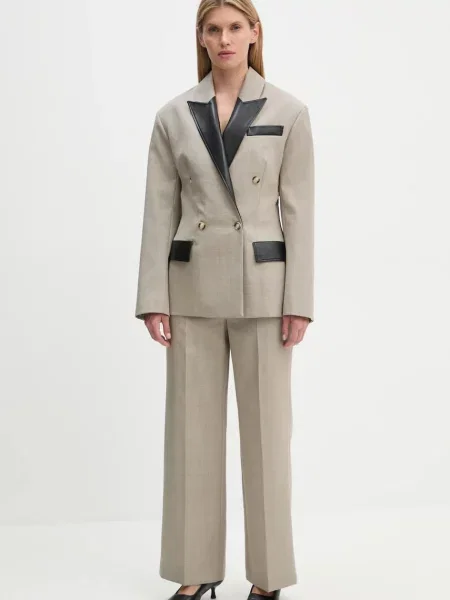 Вовняний піджак Nanushka PACEY двобортний однотонний бежевий