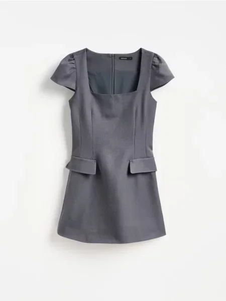 Reserved Rochie mini cu mâneci bufante gri-neutru gri
