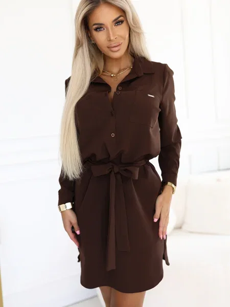 Костюм рокля тип риза Numoco връзки кафяво
