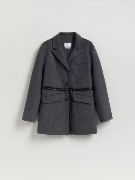 Reserved Marynarka oversize z wełną ciemnoszary