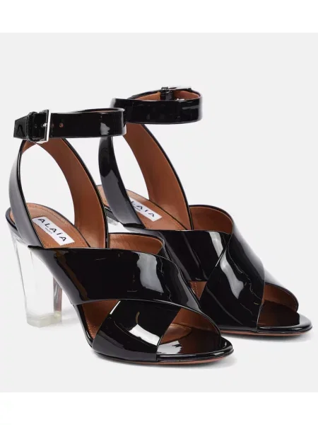 Kožne sandale Alaã¯a sa šiljcima crna