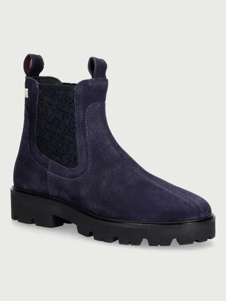 Tommy Hilfiger ghete scurte pentru femei din piele întoarsă TH MONOGRAM SUEDE CHELSEA BOOT
