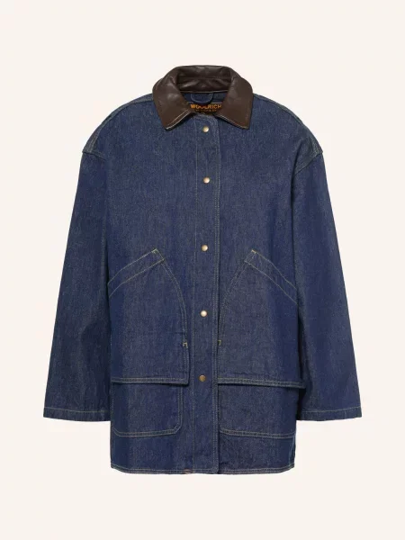 Woolrich Džínová Bunda S Koženými Prvky dark indigo